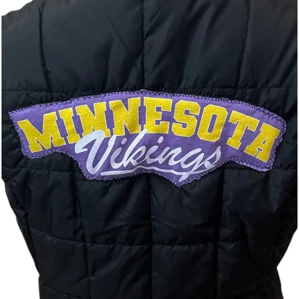 Minnesota Vikings Black Puffer Vest MEDIUM Football Tailgate Unique Quilted - Picture 2 of 6